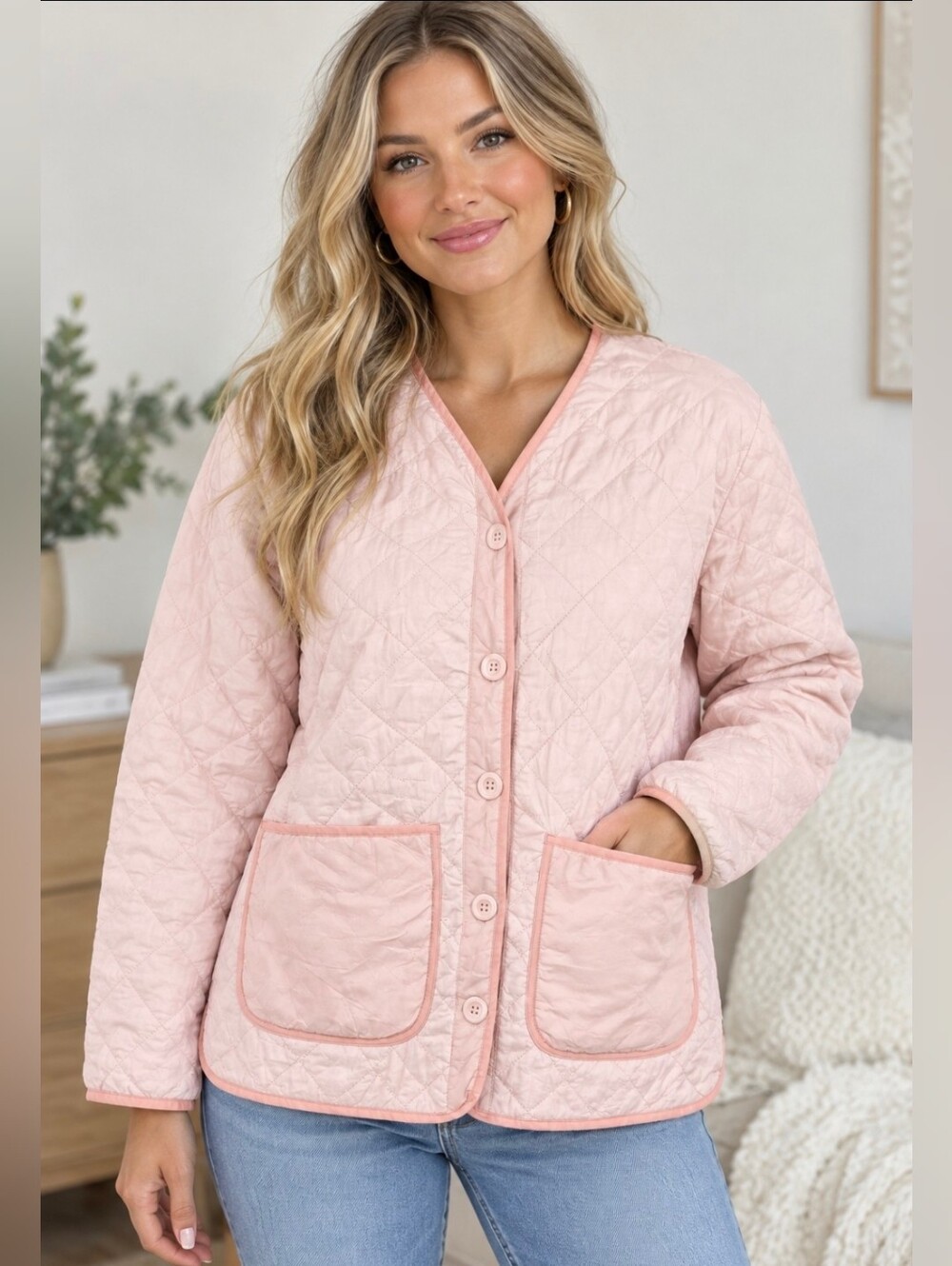 Free Assembly Pink Coat Size M Medium Quilted Cinched Waist Liner Puff Jacket